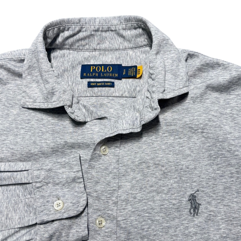 Polo Ralph Lauren Knit Dress Shirt Mens Small Heather Gray Cotton Jersey